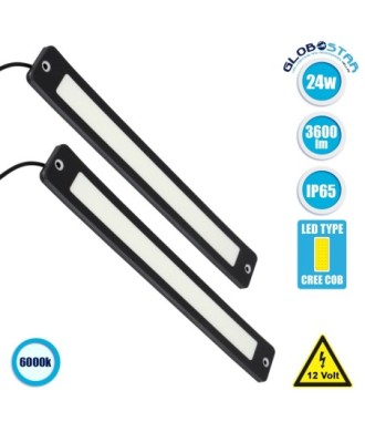 GloboStar® 81722 Σετ 2 Μπάρες DRL LED CREE COB 24W 3600lm 120° DC 12V Αδιάβροχες IP65 Ψυχρό Λευκό 6000K